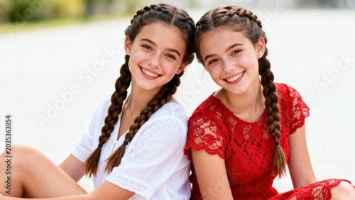 Two girls with braided hair sitting together