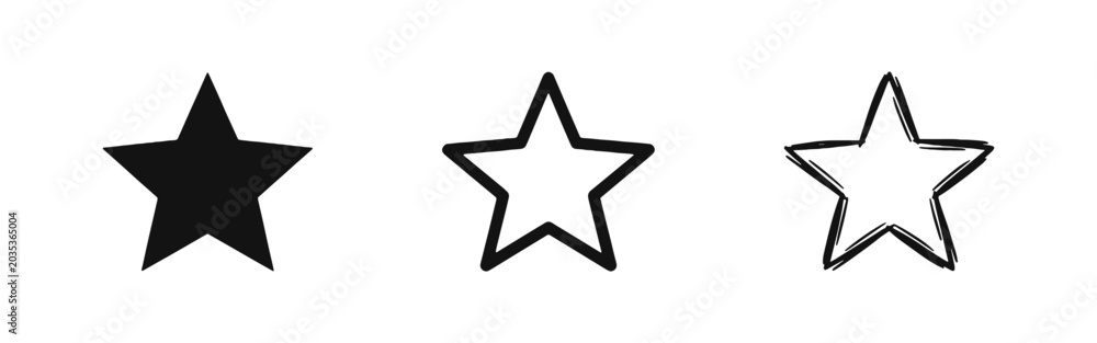 Obraz premium Star Icon Set with Solid, Outline, and Hand-Drawn Doodle Styles for Rating, Favorites, and Quality Reviews