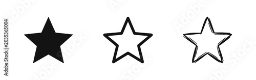 Tableau sur toile Star Icon Set with Solid, Outline, and Hand-Drawn Doodle Styles for Rating, Favo