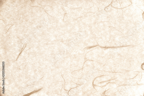 Warm beige traditional Korean paper (Hanji) texture background featuring natural mulberry plant fibers.