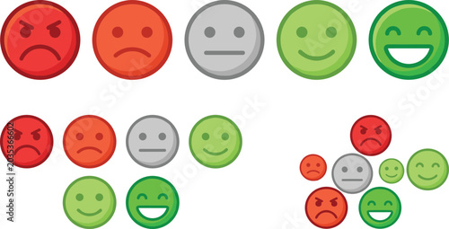 Customer Feedback Rating Scale Emoticon Icon Set Featuring Multi Size Circular Emoji Faces From Angry To Happy For Satisfaction Level Survey Media Designs