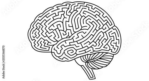 A human brain depicted as an intricate and complex maze design