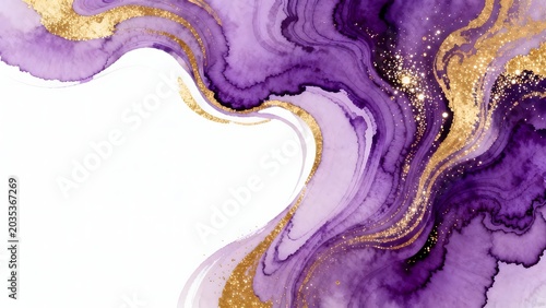 Abstract purple and gold fluid art