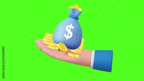 Dollar Money Bag on Hand Green Screen Animation Video