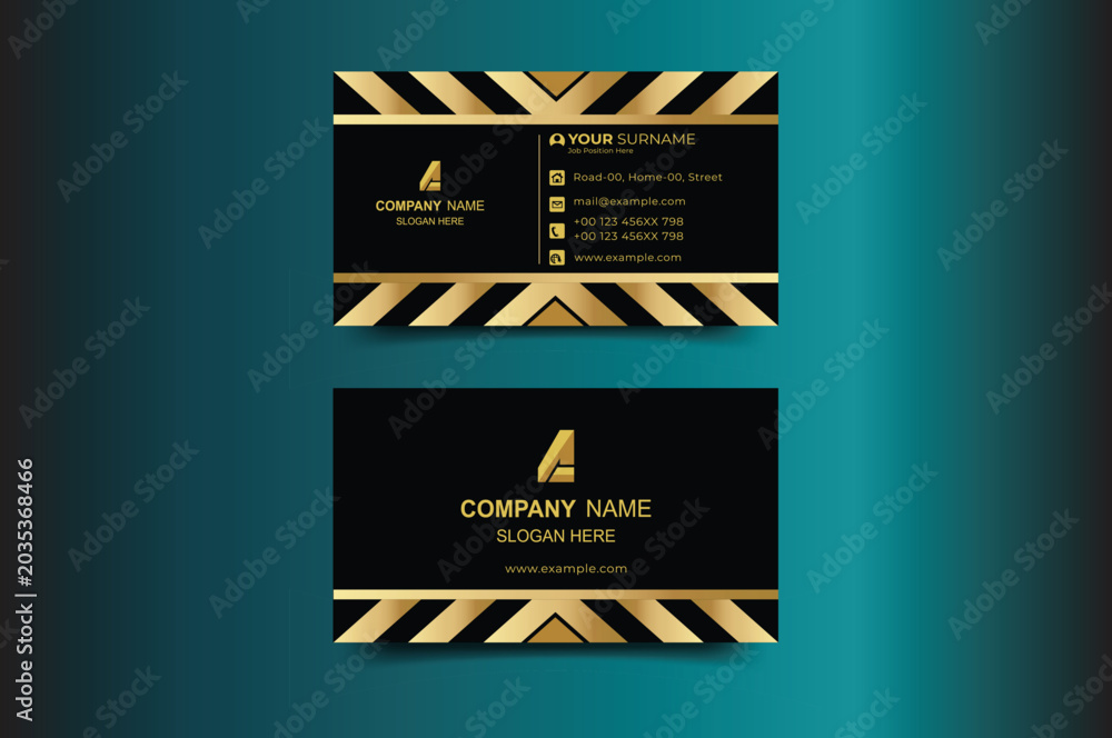 Naklejka premium Luxury black and gold striped business card design with identification, personal
