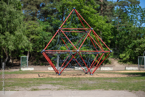 Red Geometric Climbing Frame on Children's Playground