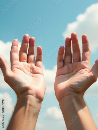 A pair of human hands stretching upwards towards the sky, conveying a sense of longing or aspiration