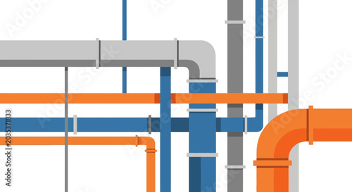 Foto Industrial colored pipes and tubes system.