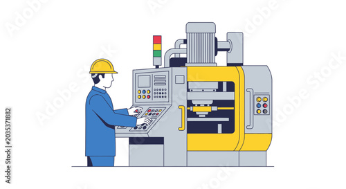 Valokuva Industrial worker operating large machine.