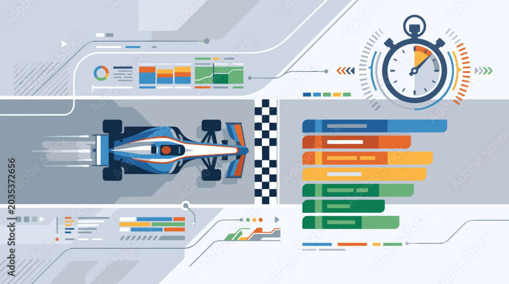 Fototapeta premium An Illustration Of A Race Car On A Final Track