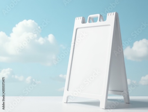 A single white sign with a bright blue sky in the background, perfect for use in outdoor or nature-themed contexts