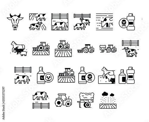 Agriculture and Livestock Flat Icon Set – Farming, Cattle and Organic Farm Collection