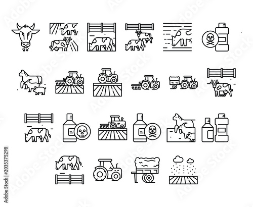 Agriculture and Livestock Flat Icon Set – Farming, Cattle and Organic Farm Collection