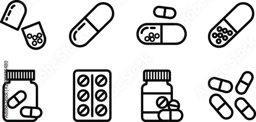 Pharmaceutical medicine and health supplement vector icon collection