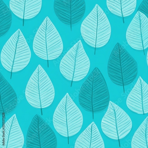 Turquoise and Light Blue Leaf Pattern on Soft Background for Elegant Decorative Botanical Design
