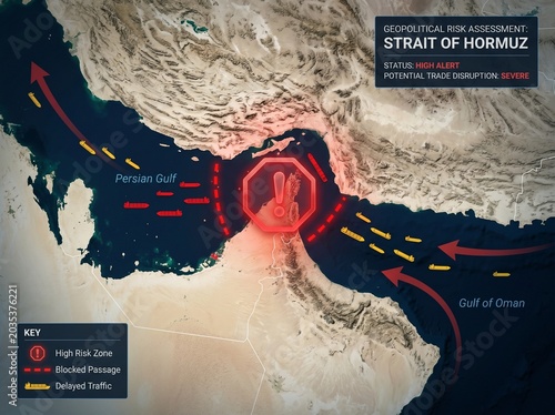 Geopolitical Risk Assessment Map Strait of Hormuz High Alert Trade Disruption