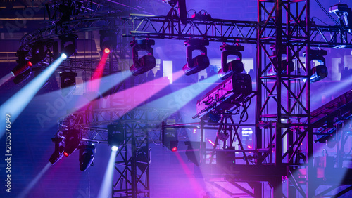Photography Stage lighting, Concert rigging system illuminates arena with colorful spotlight