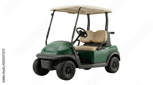 Electric green golf cart with beige roof and seats png isolated on transparent background transportation vehicle.