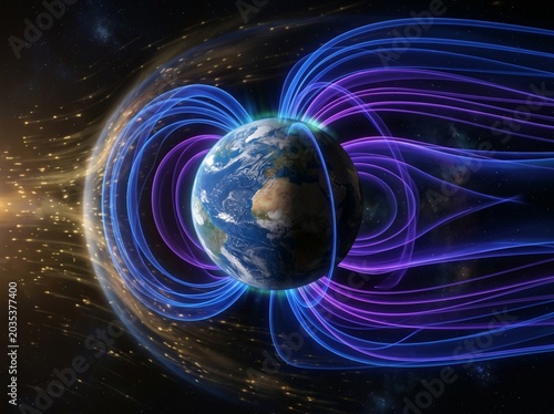 Artistic Visualization of Earth Magnetic Field Lines and Magnetosphere