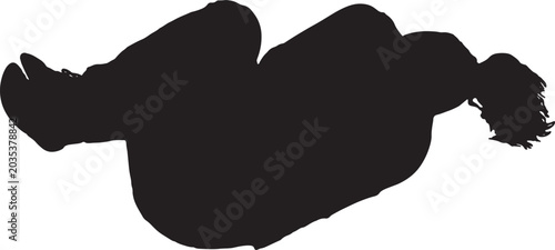 vector,   silhouette of  high angle view of a woman lying on the floor in the fetal position