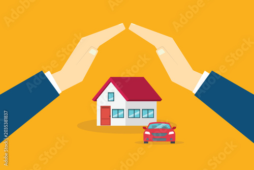 House and car insurance protection concept 