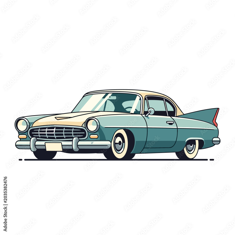 Naklejka premium Retro Teal Car Illustration: Vintage Automobile Icon