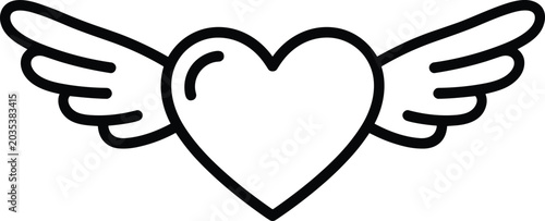 Canvas Print Simple minimalist line art heart with wings flying to express romantic love and spiritual freedom in flat lighting on white