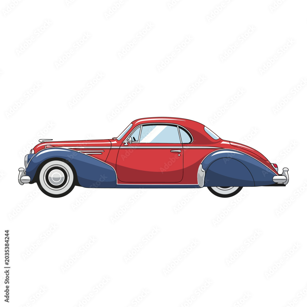 Naklejka premium Vintage red and blue coupe classic car illustration