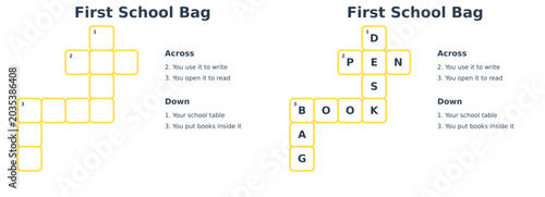 First School Bag Crossword Puzzle for Kids  