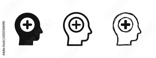 Tableau sur toile Positive Thinking Mind Icon Set with Plus Symbol in Head