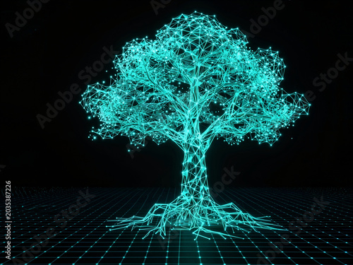 Futuristic Wireframe Digital Tree