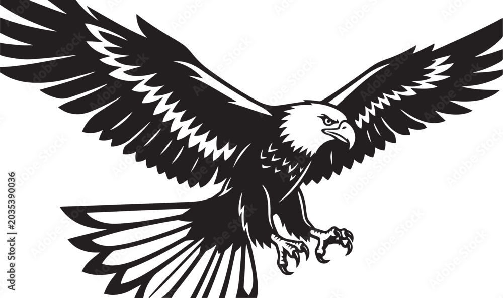 Obraz premium Flying Eagle Silhouette Vector Illustration on White Background