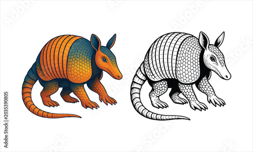 Armadillo animal pet Cartoon silhouette vector