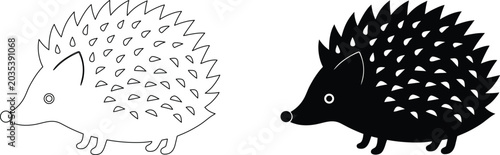 Bild auf Leinwand Hedgehog silhouette and line art illustration for garden wildlife and nature education