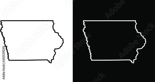 Tableau sur toile Iowa state map icons, outline and filled state shapes for mapping navigation and regional branding design elements