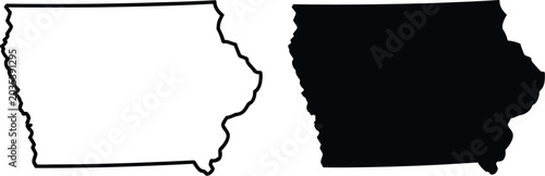 Fotografie Iowa state map icons, outline and filled state shapes for mapping navigation and regional branding design elements