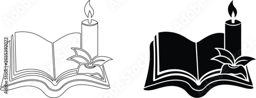 Tableau sur toile Religious book icon with candle and floral decoration isolated on transparent background