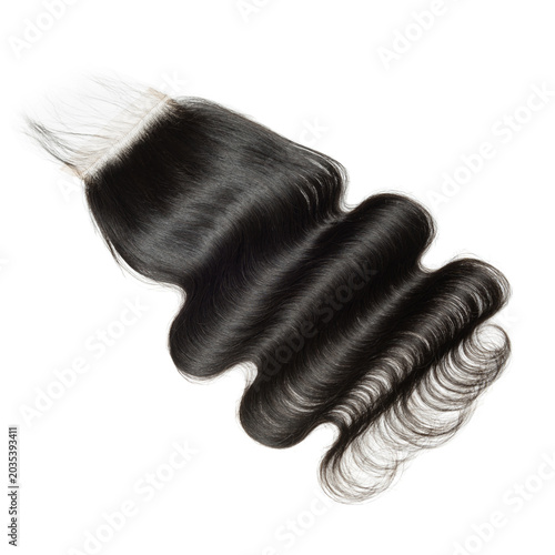 Fotografie body wavy black human hair weaves extensions lace closure