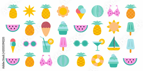 Photography Summer themed Fruit And Beach Objects Flat Vector Illustration