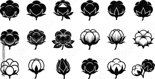 Schilderij op canvas Cotton boll vector illustration featuring stylized black and white silhouettes o