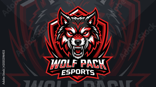 Fotografia Aggressive Wolf Pack Esports Logo Design.