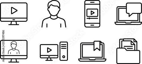 Online Education And Digital Learning Icons Set