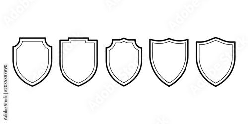 Foto Five black and white shield symbol protection security in white background