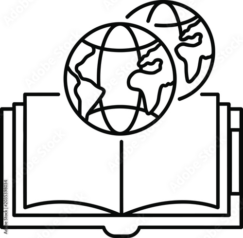 Educational globe and book icon for global learning and geography studies.