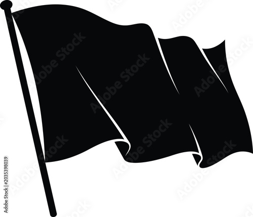 Black silhouette of a waving flag on a flagpole against a white background with no surrender silhouette flagpole