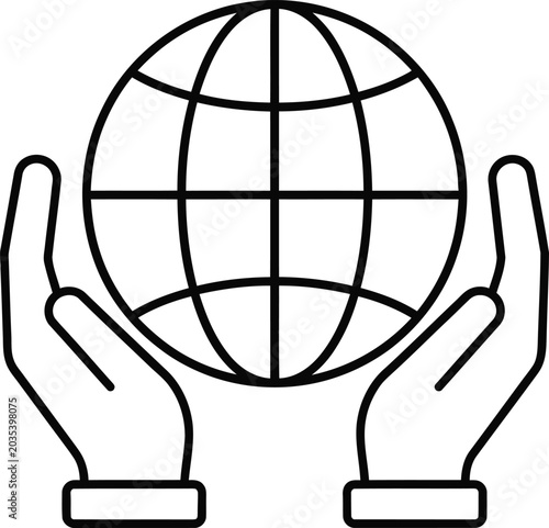 Hands holding earth globe icon for environmental protection and care theme.
