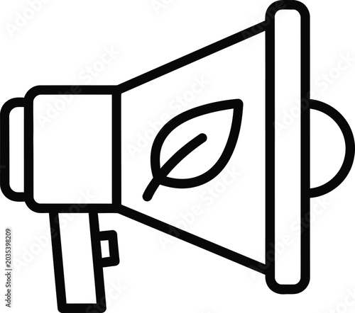 Eco marketing megaphone icon with leaf for environmental news and messages.