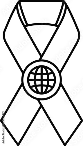Ribbon with globe icon promoting global awareness and environmental conservation.