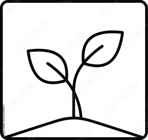 Small plant sprout icon in soil symbolizing new life and environmental growth.