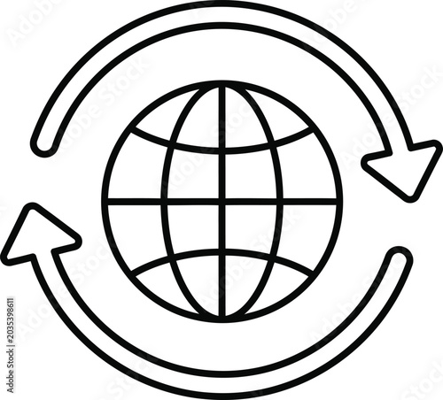 Global refresh icon, linear design, vector illustration for web and app development.